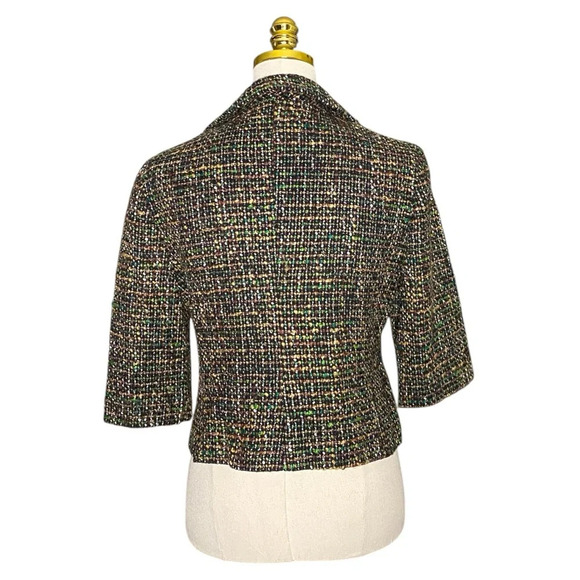 ANN TAYLOR LOFT | Women’s Wool Blend Cropped Tweed Blazer Green Brown Size 8 - Picture 5 of 11